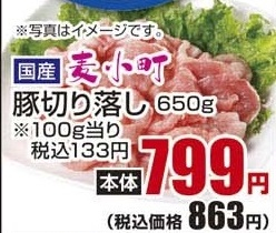 国産 ●麦小町豚切り落し ６５０ｇ