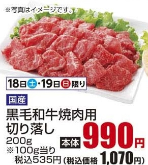 国産 ●黒毛和牛焼肉用切り落し ２００ｇ