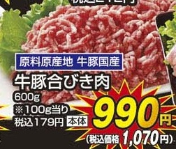 原料原産地 牛豚国産 ●牛豚合びき肉 600g