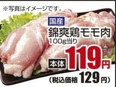 国産 ●錦爽鶏モモ肉 250g