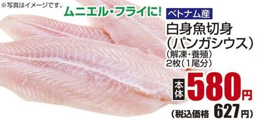 ベトナム産 ●白身魚切身（パンガシウス）解凍・養殖 ２枚（１尾分）