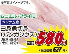 ベトナム産 ●白身魚切身（パンガシウス）解凍・養殖 ２枚（１尾分）