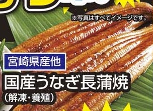 宮崎県産ほか ●国産うなぎ長蒲焼（解凍・養殖） ２枚