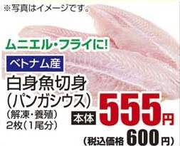 ベトナム産 ●白身魚切身(パンガシウス)解凍・養殖 2枚(1尾分)