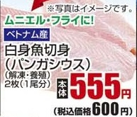 ベトナム産 ●白身魚切身(パンガシウス)解凍・養殖 2枚(1尾分)