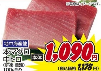 地中海産ほか ●本マグロ中トロ(解凍・養殖) 120g