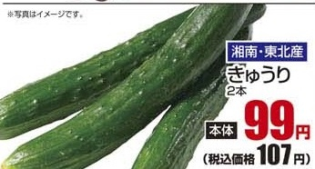湘南・東北産 ●きゅうり ２本